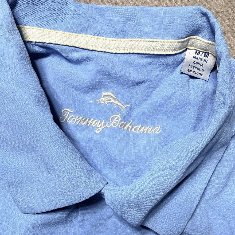 Tommy Bahama Shirt Mens Medium Blue 100% Silk Shadow Palm Jacquard T320095 - Picture 3 of 15
